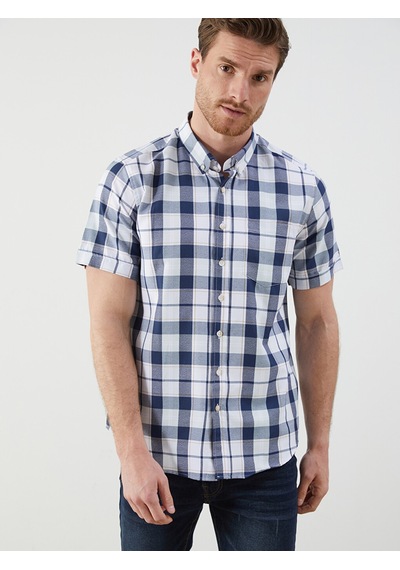Lcwaıkıkı Classic Lacivert Regular Fit Kısa Kollu Ekose Erkek Gömlek