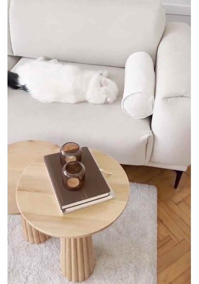 Doğal Ahşap Yan Sehpa Takımı 2 Li Masif Naturel Renk Zigon Sehpa - Wooden Side Table Naturel