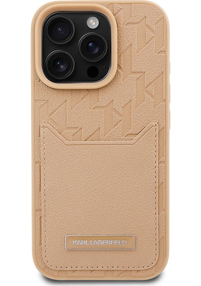Apple Uyumlu iPhone 16 Pro  Kılıf Karl Lagerfeld  Lisanslı Kl Desenli Kartlıklı Monogram Kahverengi