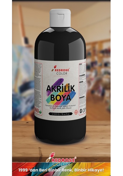 Red Rose Siyah Akrilik Boya 500  G