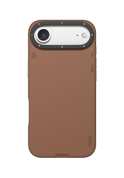 Apple Uyumlu iPhone 17 Air Kılıf M-safeli Basit Mat Deri Desenli Youngkit Tech Fashion Serisi Kapak Kahverengi Kahverengi
