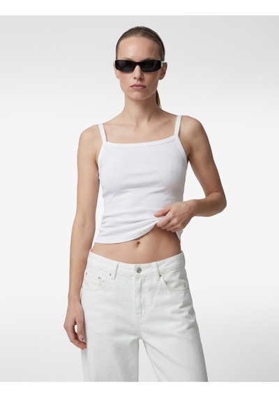 Koton Slim Fit Ribanalı Kolsuz Kare Yaka Bluz Beyaz 6sak10235ek