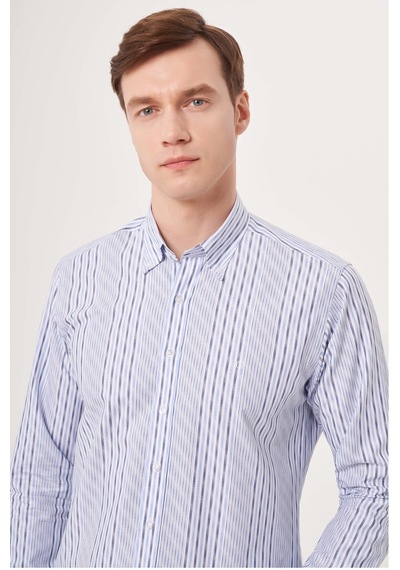 Bisse Erkek Regular Fit Çizgili Spor Gömlek Mavi Gm23y231030 D35 Mavi