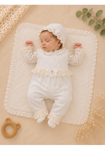 Babyhola Premium Kalite Dantel Detaylı Yenidoğan Kız Bebek Kutulu Hediyelik Hastane Çıkışı 10lu Set 15492 Ekru
