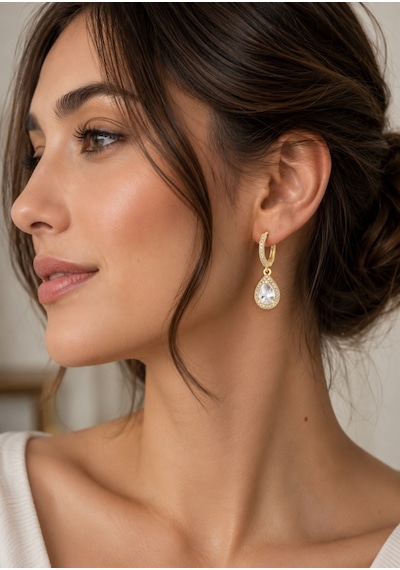 Vip Seri Bronz Küpe - Anti-alerjik Zirkon Taşlı Lüks Damla Model Altın
