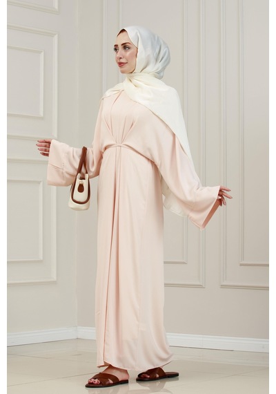 Sevitli Bağlamalı Maria Elbise-pudra-5344 Pudra