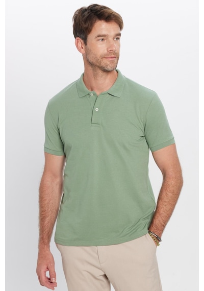 Tudors Erkek Slim Fit Dar Kesim Pamuklu Yumuşak Dokulu Serin Tutan Kumaş Düz Pike Haki Polo Yaka Tişört-31625 Açık Haki