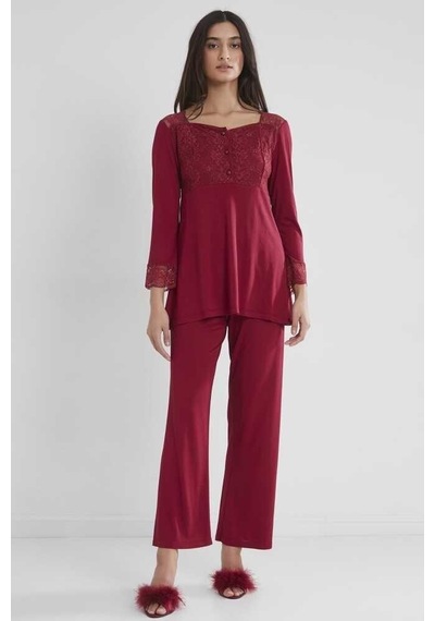 Pierre Cardin Kadın Penye Dantelli Pijama Takımı 1241 Bordo 001