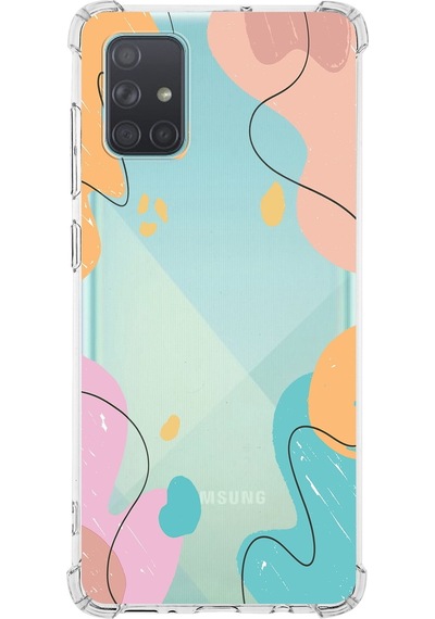 Samsung Galaxy A71 Uyumlu Köşe Korumalı Antişok Kapak Karışık Renkler Tasarımlı Şeffaf Kılıf