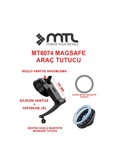 Güçlü Manyetik Magsafe Uyumlu Araç İçi Telefon Tutucu Dayanıklı Ve Yapışkan Vantus 360 Döner Başlık