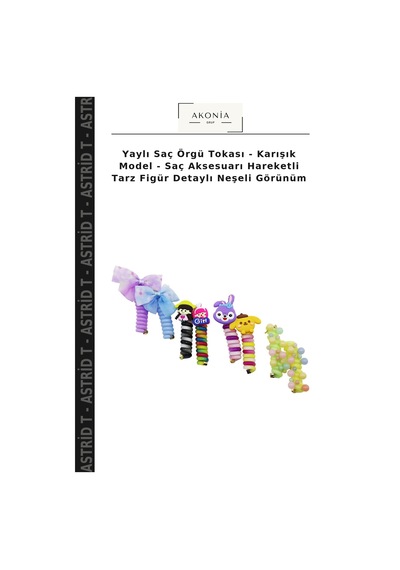 Astrid T Yaylı Saç Örgü Tokası - Karışık Model - Saç Aksesuarı Hareketli Tarz Figür Detaylı Neşeli Görünüm Çok Renkli