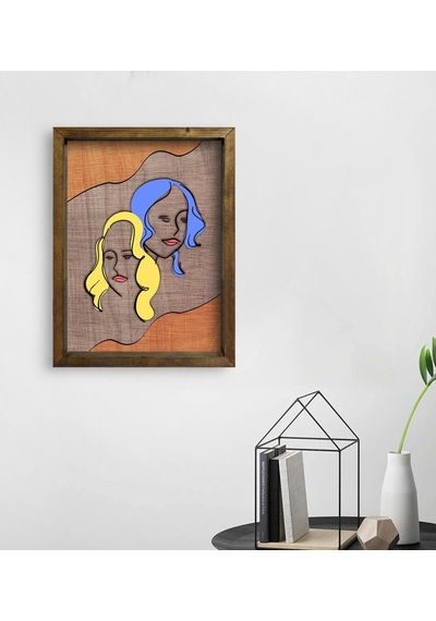 Bk Home Woman Line Tasarımlı Doğal Masif Ahşap Çerçeveli Tablo 45 (496633182)