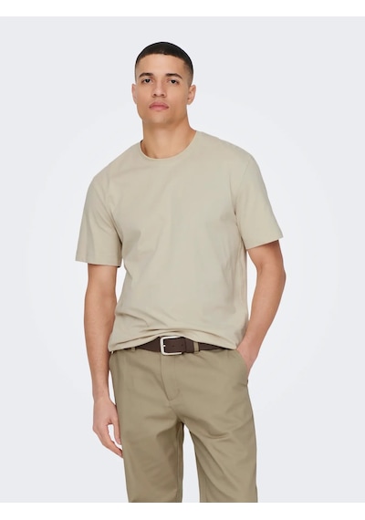 Only & Sons Erkek Regular Fit %100 Pamuk Basic T-shirt - 22025208 Bej