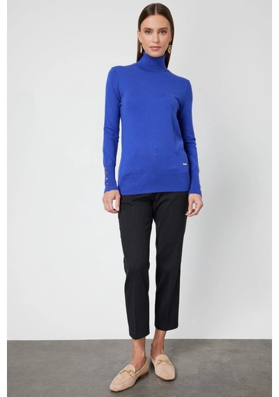 On Fashion Kadın Saks Mavisi Boğazlı Kazak 63503 Saks Mavi