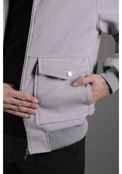 Ohepmoda Torba Cepli Ribanalı Erkek Kaşe Kaban Mont Gri