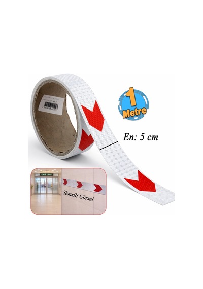 Yapışkanlı En 5 Cm 1 Metre Kırmızı Beyaz Petekli Ok Yönlendirme Reflektörlü Reflektif Şerit Bant