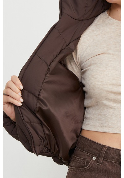 Fullamoda Beli Lastikli Crop Şişme Mont Kahve