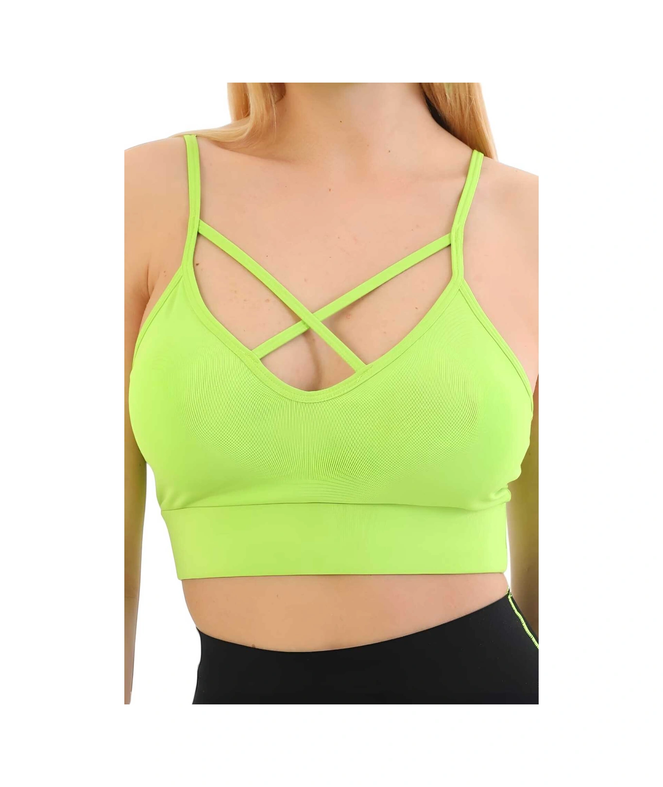 Tezzgelsin Kadın Çapraz Detaylı Crop Kadın Büstiyer Neon Yeşil