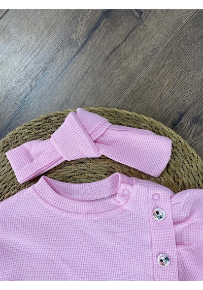 Bebicix Yandan Düğmeli Şortllu İkili Takım Pembe