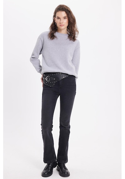 Tudors Kadın Oversize Geniş Kesim Pamuklu Bisiklet Yaka Gri Sweatshirt-39925 Gri