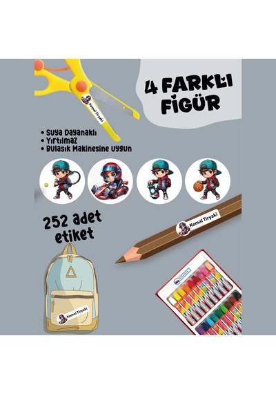Okul Etiketi Kalem Defter Etiketi Karizma Çocuk Özel İsim Yazılabilen Etiket - 252adet