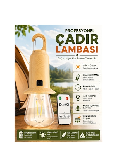 Powerdex Pd-572 Solar Şarjlı Kamp Feneri Uzaktan Kumandalı Led Kamp Lambası Askılı Taşınabilir Işık Diğer