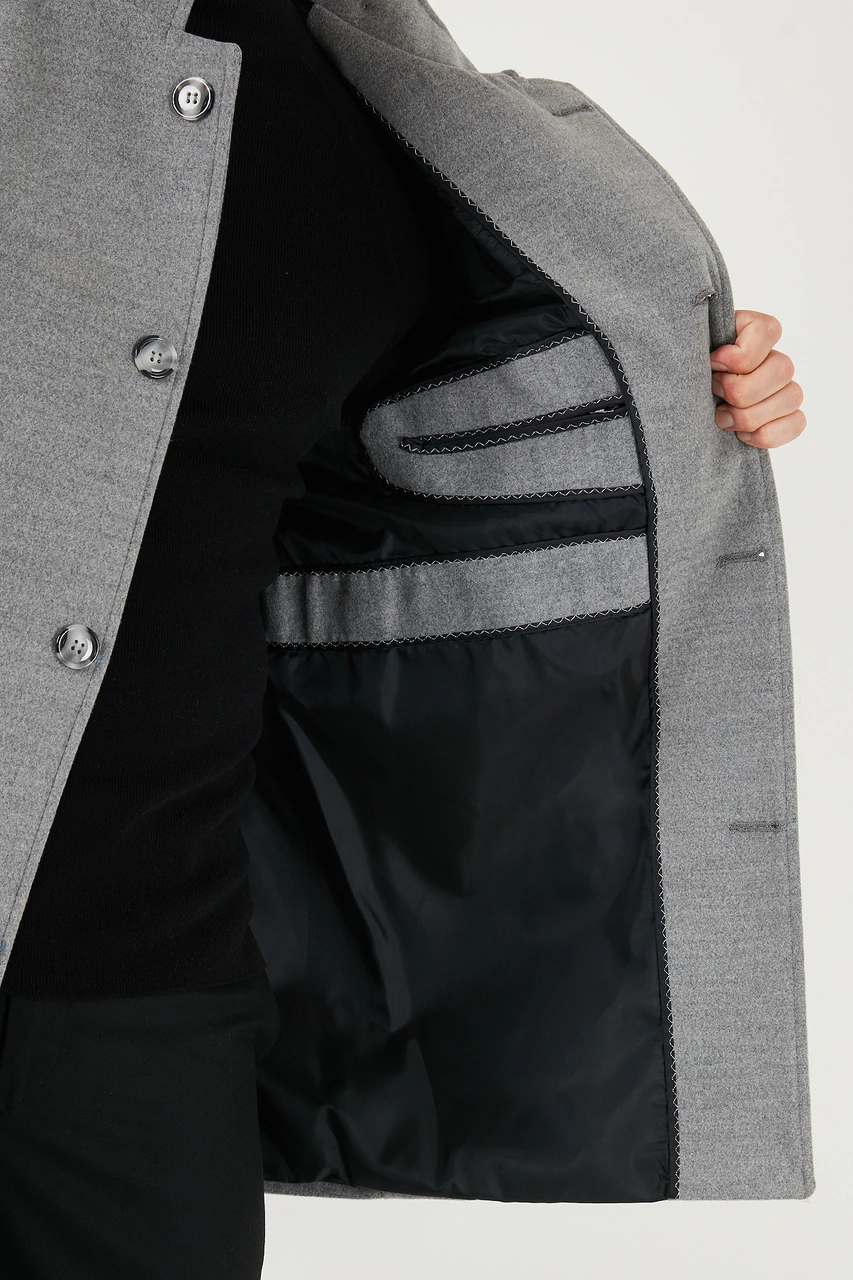 Buratti Slim Fit Düğmeli Dik Yaka Kaşe Erkek Kaban 5840099 Gri