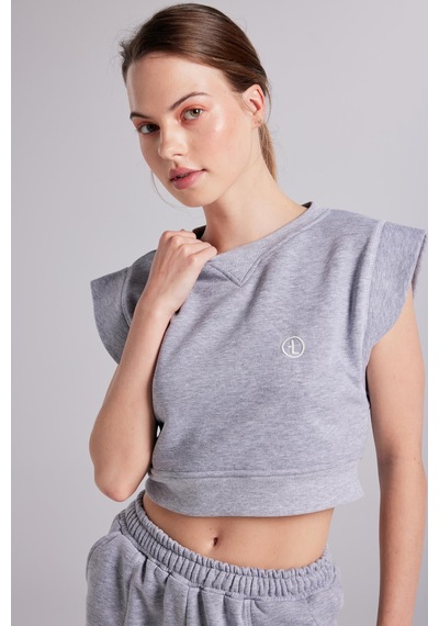 Holly Lolly Crop Kesim Kontrast Dikişli Rhode Tshirt Gri