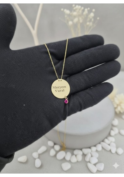 925 Ayar Kişiye Özel İsimli Doğum Taşlı Nazar Göz Kolye.rose.gold.rodaj Gümüş