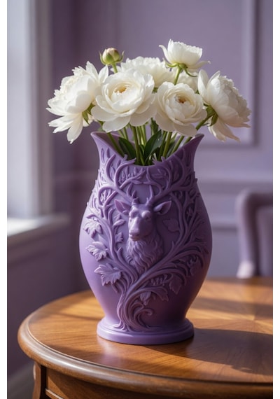 3d Baskılı Geyik Desenli Dekoratif Vazo 15 Cm Mor