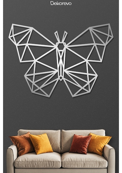 Geometrik Kelebek - Metal Duvar Tablosu - Krom - 21 X 30 Cm