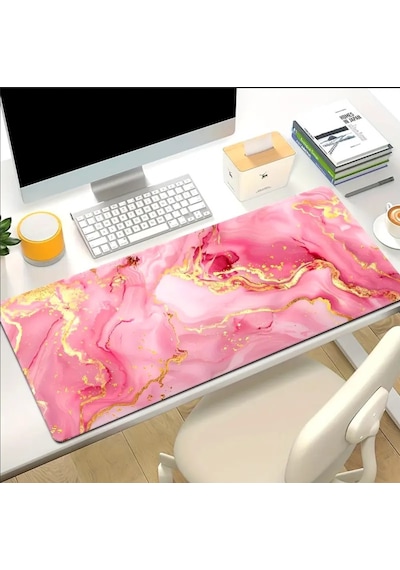 Sge Teknoloji 65x25 Cm Pembe Mermer Tasarımı Kaydırmaz Taban Speed Yüzey Oyuncu Mouse Pad Gaming
