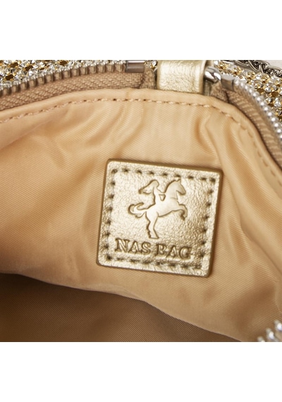 Nas Bag Kadın Çapraz Çantası Gold Diamond Altın Taşlı Şık Çift Askılı Üçgen Çanta Altın