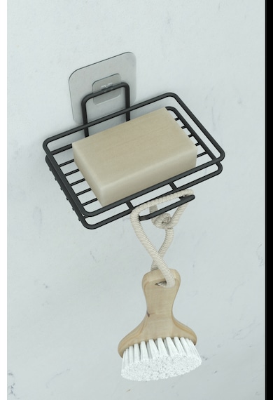 Yapışkanlı 2 Li Set Sabunluk Banyo Mutfak Lavabo Metal Katı Sabunluk Siyah Siyah