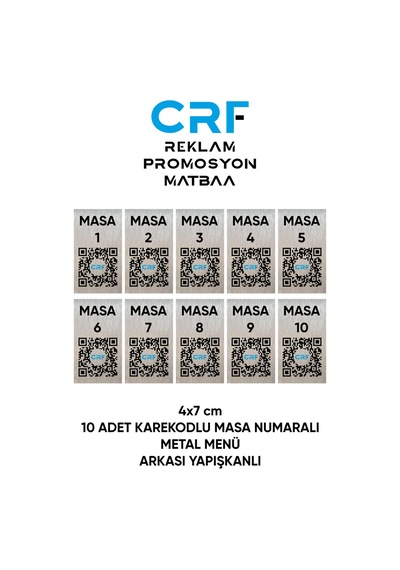Alüminyum 10 Adet Qr Karekodlu Restoran / Kafe Menüsü Arkası Yapışkanlı 4x7 Cm