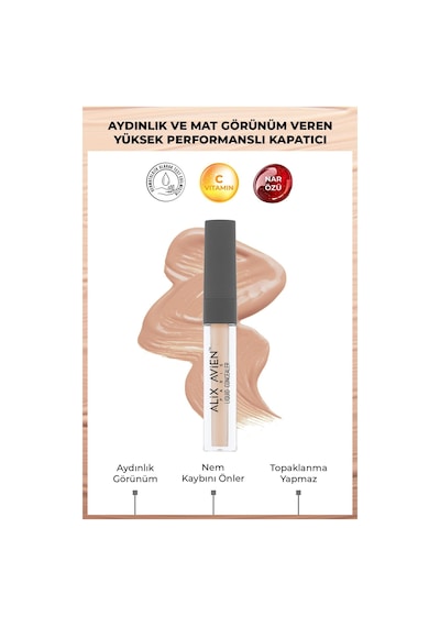 Alix Avien Aydınlık Görünüm Sağlayan Yoğun Likit Göz Altı Kapatıcısı Liquid Concealer 105 Cool Rose