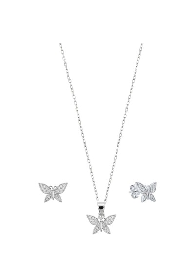 Oya Silver Minimal Modern Zirkon Taşlı Kelebek Gümüş Kolye Küpe Seti Oysy270