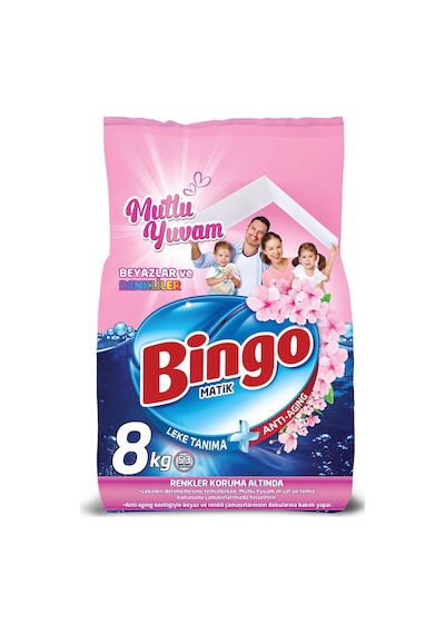 Bingo Matik Mutlu Yuvam Renkliler ve Beyazlar Toz Çamaşır Deterjanı 8 KG