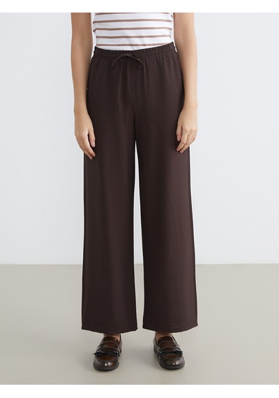Lcw Comfort Kahverengi Beli Lastikli Geniş Paça Kadın Pantolon
