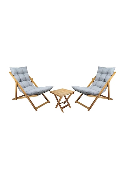 Ahşap Katlanabilir Taşınır Puf Minderli Şezlong. Plaj, Bahçe, Teras, Balkon İçin 3 Lü Set Gri Diğer
