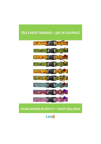 Desenli Zilli Ayarlanabilir Kedi Tasması