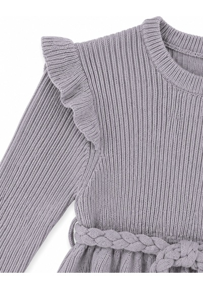 Babyhola %100 Organik Triko Kız Bebek Çocuk Kemerli Elbise 32125 Mor