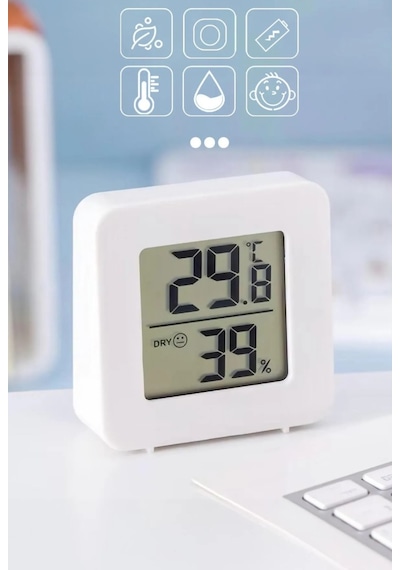 Mini Lcd Dijital Sıcaklık Nem Ölçer Termometre Higrometre - Duvara Takılabilir Beyaz