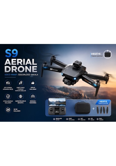 S9 Aerıal Drone Ekranlı Kumanda Fırçasız Motor 2.4g Rc Quadcopter Wi-fi Cam Fpv Canlı Yayın Engel Algılama Sabit Durma Katlanabilir Tek Tuşla Dönüş Çift Lens 50x Zoom Optik Akış Koruma