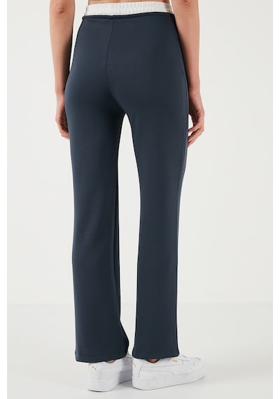 Lela Streç Slim Fit Yüksek Bel Geniş Paça Çimalı Bayan Eşofman Altı 5866078 Füme
