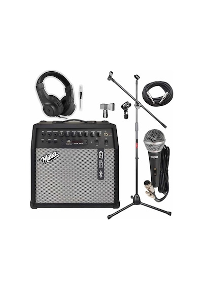 Midex Mga-50-pak Elektro Gitar Amfisi 50 Watt Usb Bluetooth Şarjlı 4 Girişli Mikrofon Kulaklık Stand Kablo