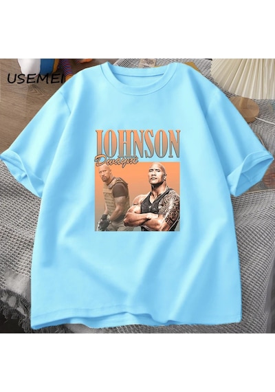 Flood Of Style Dwayne Johnson Kaya Sert T-shirt Erkekler Yaz Giysileri Harajuku Erkekler Kısa Kollu Erkek T- Mavi
