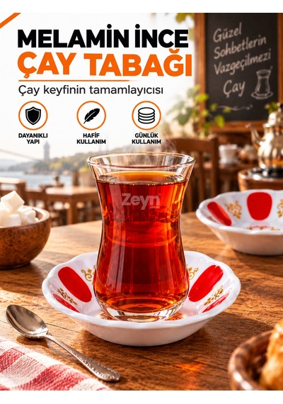 Geleneksel Çay Tabağı - Çay-kahve Bardak Altlığı 3-4-6-8 Li Kırmızı