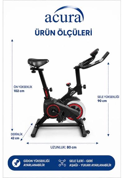 Acura Ac-400 Nabız Ölçerli, Ayarlanabilir, Ekstra Konforlu Spin Bike Kondisyon Bisikleti