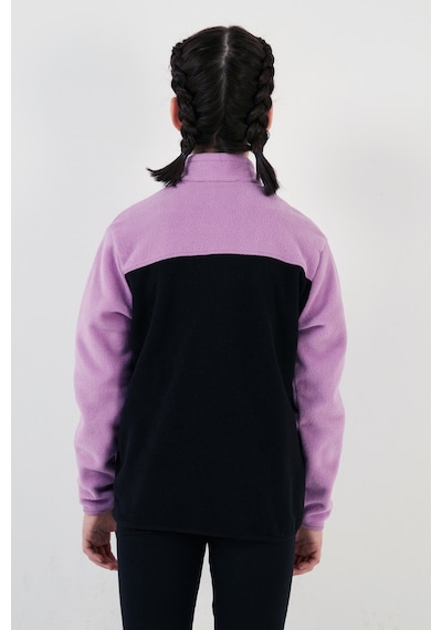 Lela Yumuşak Dokulu Fermuarlı Renk Bloklu Dik Yaka Cepli Hırka Unisex Çocuk Polar 5905001 Lila-Siyah